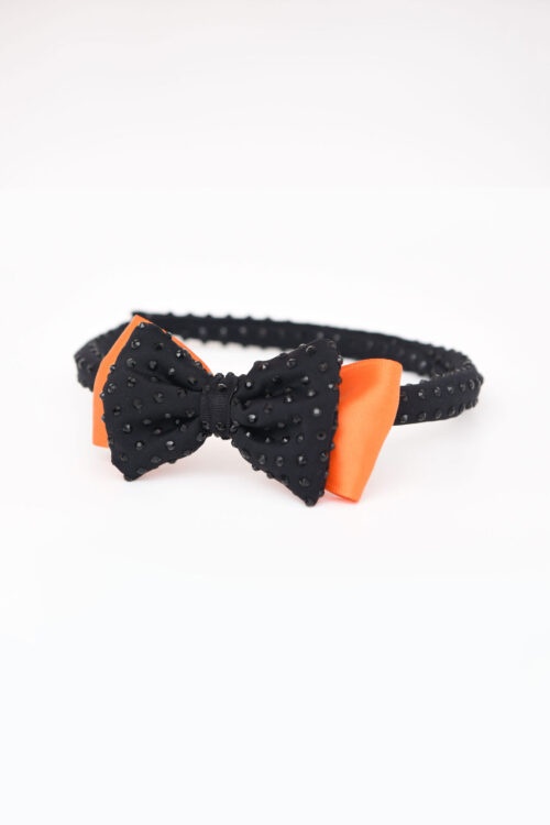 Black & Orange Covered Crystal Bow Headband