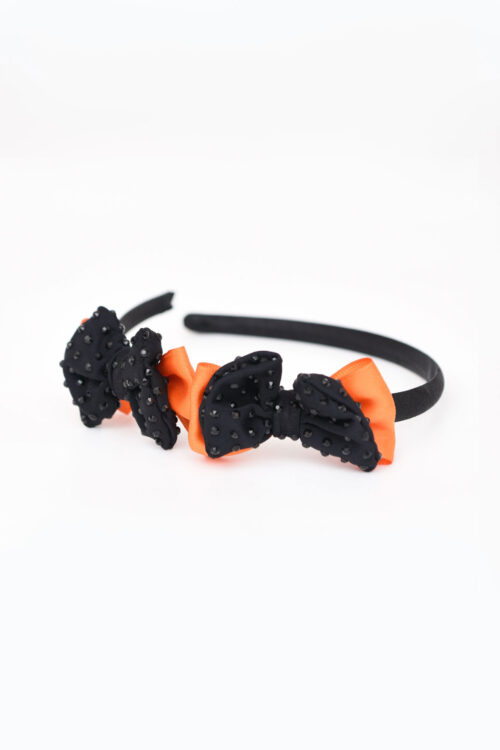Black & Orange Double Crystal Bow Headband