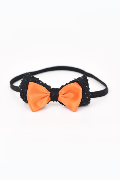 Orange & Black Crystal Bow Stretchy Headband