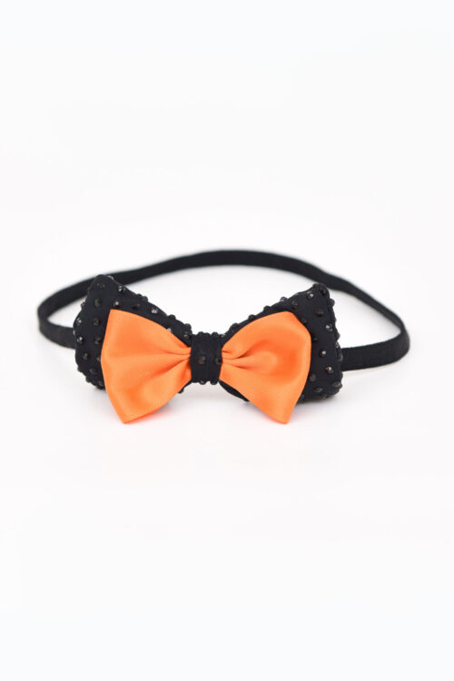 Orange & Black Crystal Bow Stretchy Headband