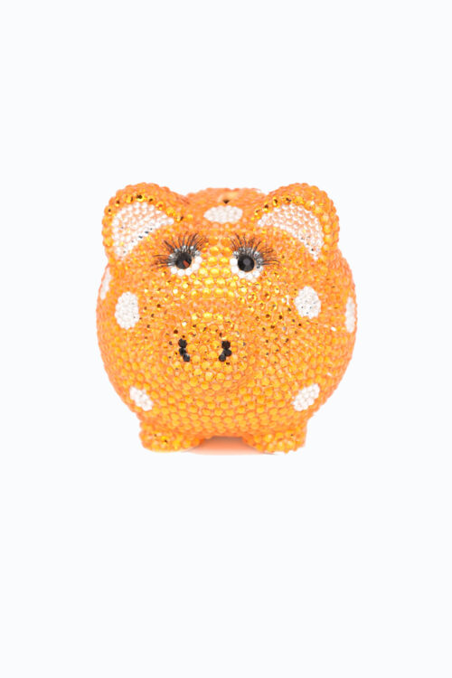 Small Orange Polka Dot Piggy Bank With Eyelashes
