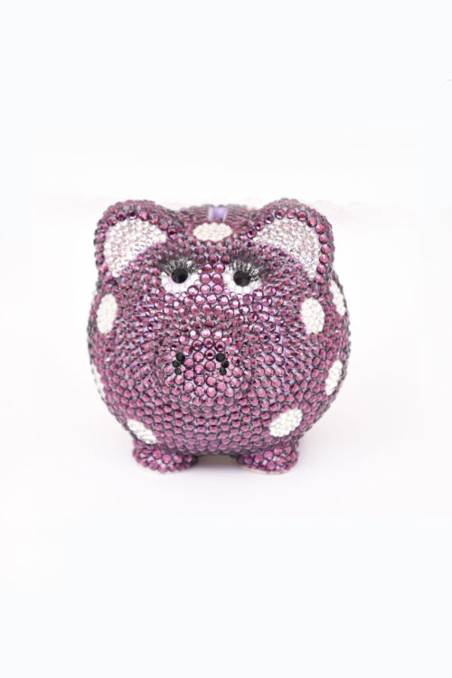 Small Purple Polka Dot Piggy Bank With Eyelashes