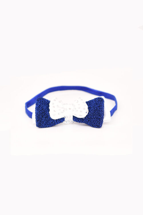 White & Blue Crystal Bow Stretchy Headband