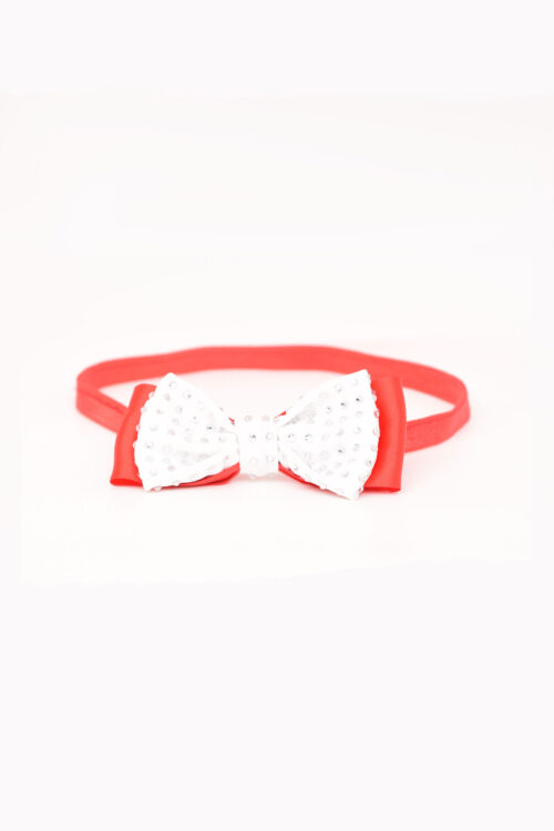 White & Red Crystal Bow Stretchy Headband