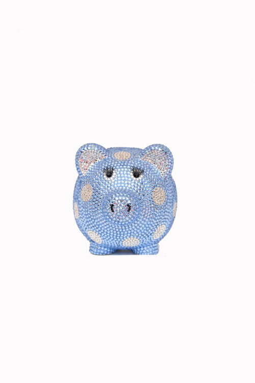 Small Sapphire Polka Dot Piggy Bank With Eyelashes